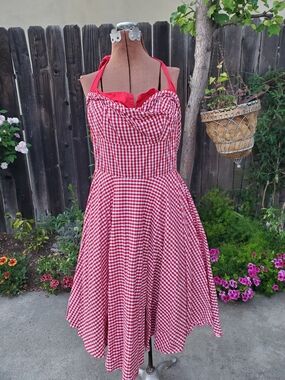 Trashy Diva Trixie Red and White Gingham Halter Swing Dress